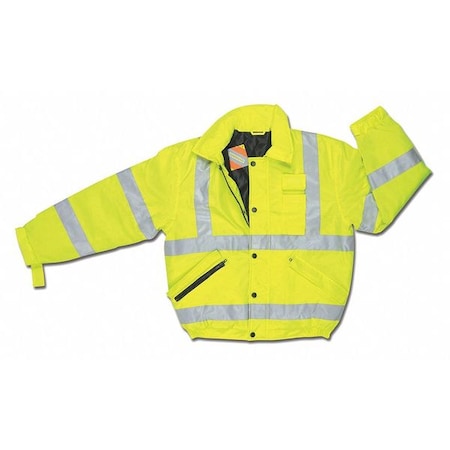 Hi-Vis Bomber Jacket, Polyurethane/Polyester, Class 3 Type R, Fluorescent Lime, 2XL MPN:BMRCL3LX2