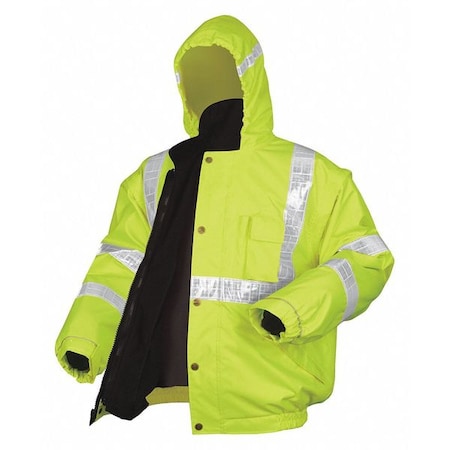 Hi-Vis 4-in-1 Bomber Jacket, Polyurethane/Polyester, Class 3 Type R, Fluorescent Lime, L MPN:BPCL3LL