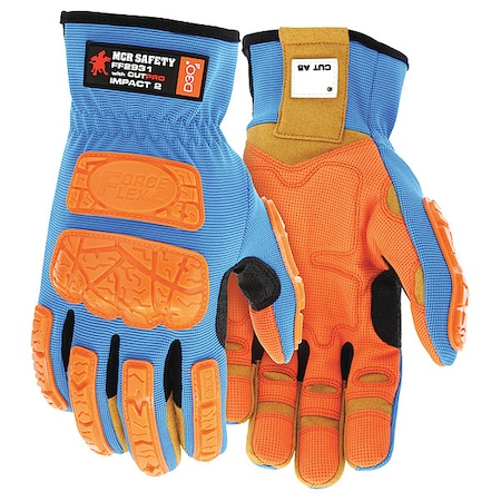 FF2931 Mechanics Gloves, Synthetic Leather Palm, Spandex Back, L, Beige/Blue MPN:FF2931L