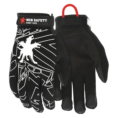 Leather Palm Gloves, Spandex®, Synthetic Leather, Hook-and-Loop Cuff, Full Finger, Black, L, 1 PR MPN:MB100L