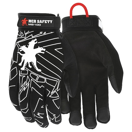 Mechanics Gloves, Spandex Back, Hook-and-Loop, Black, 2XL MPN:MB100XXL