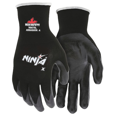 Coated Gloves, Bi-Polymer, Smooth Finish, Palm, Not Rated Abrasion Level, Black, M 1 PR MPN:N9674M