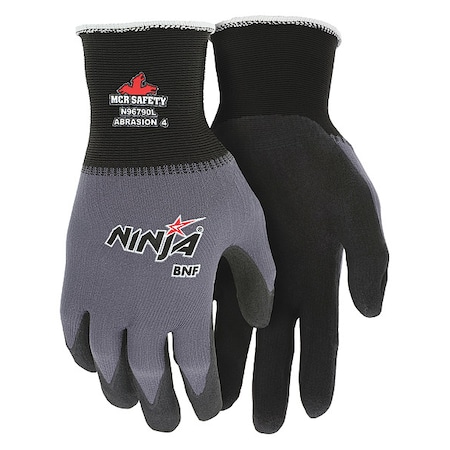 Coated Gloves, Foam Nitrile, Foam, Palm, Not Tested Abrasion Level, Gray, M 1 PR MPN:N96790M