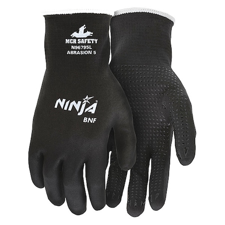Coated Gloves, Foam Nitrile, Flat Dip with Dots, Palm, Not Tested Abrasion Level, Black, S (7) 1 PR MPN:N96795S