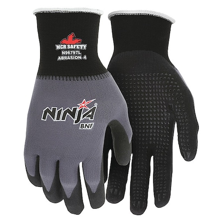 Coated Gloves, Nitrile, Flat Dip with Dots, Palm, Not Tested Abrasion Level, Gray, XL (10) 1 PR MPN:N96797XL
