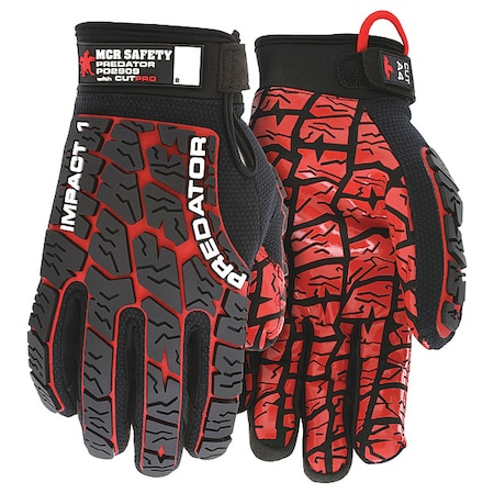 Predator Mechanics Gloves, Synthetic Leather Palm, Spandex Back, 2XL, Black/Red MPN:PD2909XXL