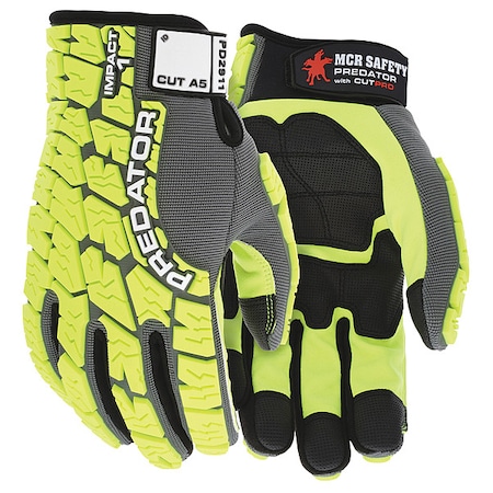 Predator Mechanics Gloves, Synthetic Leather Palm, Spandex Back, 2XL, Gray/Lime MPN:PD2911XXL