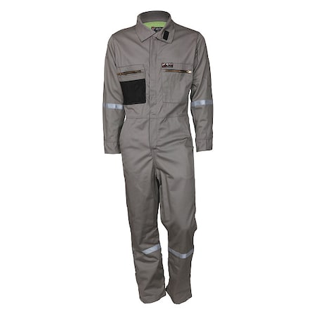 Coverall, 8.7 cal/sq cm ATPV, XL, 32 in Inseam, Flame-Retardant 100% Treated Cotton, Zipper MPN:SBC201150T