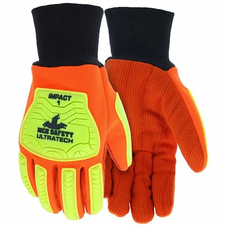 UltraTech Mechanics Gloves, Cotton Corded Palm, TPR Back, L (10), Orange MPN:UT1902L