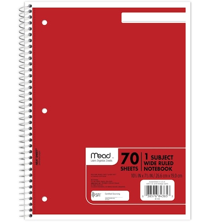 Spiral Notebook, 1 Subject, WR, 70 Sheet MPN:05510AB5