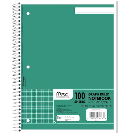 Spiral Notebook, 1 Sub, Graph Ruled, 100 MPN:05676AC5
