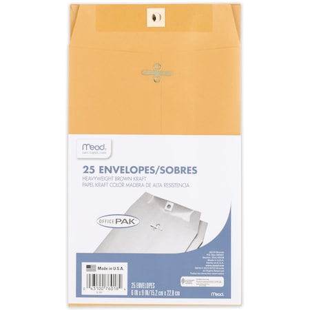 Clasp Envelopes, Office Pak, 6in x, PK 25 MPN:76018