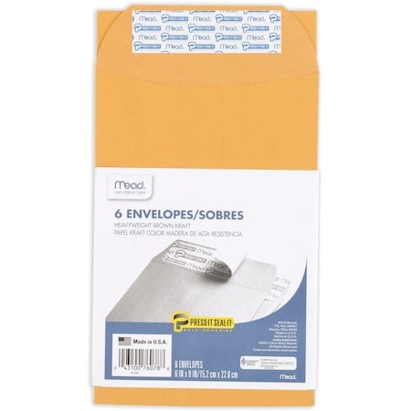 Press-It Seal-It Envelopes, 6in x 9, PK 6 MPN:76078