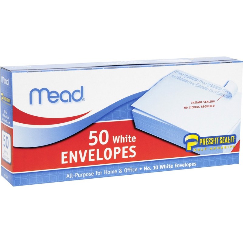 Mead #10 Press-It Seal-It Envelopes, 4-1/8in x 9-1/2in, White, Pack Of 50 Envelopes MPN:75024
