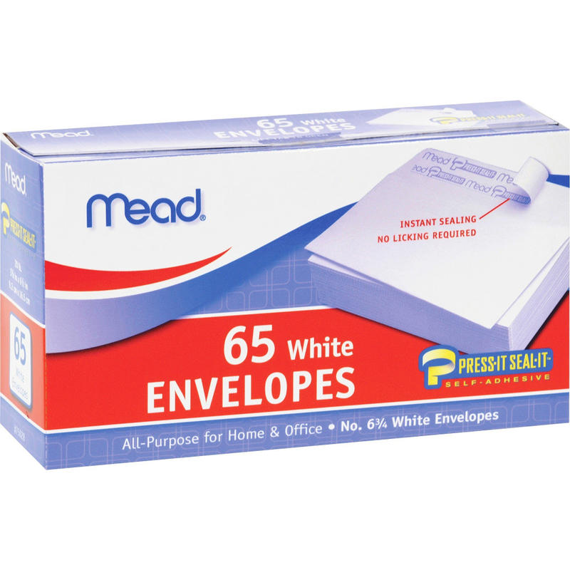 Mead No. 6-3/4 All-purpose White Envelopes - Business - #6 3/4 - 3 5/8in Width x 6 1/2in Length - Self-sealing - White - 1 Box MPN:75028