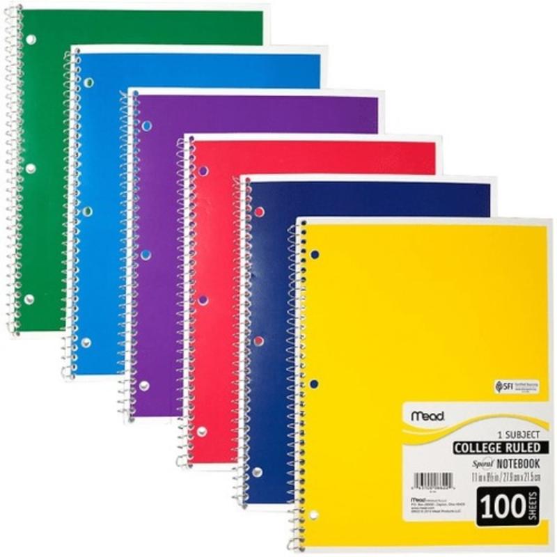 Mead 3-Hole Spiral Notebook, Letter-Size, 1 Subject, College Rule, Assorted (Min Order Qty 13) MPN:06622