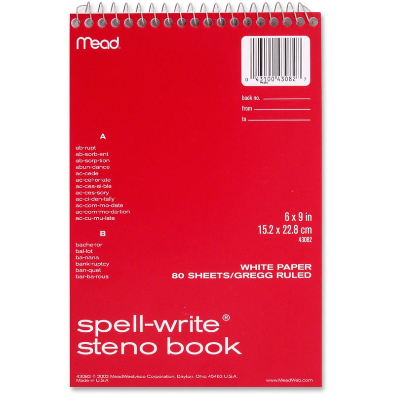 Mead Spell-Write Wire Bound Steno Book, 6in x 9in, 80 Sheets, Red (Min Order Qty 32) MPN:43082