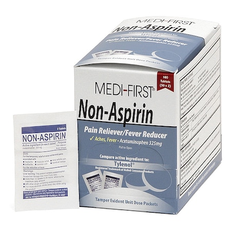 Non-Aspirin Pain Relief, Acetaminophen, 325 mg., Tablet Form, Wrapped Packets, PK100 (50PK of 2) MPN:80333