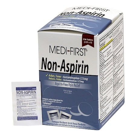Non-Aspirin Pain Relief, Acetaminophen, 325 mg., Tablet Form, Wrapped Packets, PK250 (125PK of 2) MPN:80348