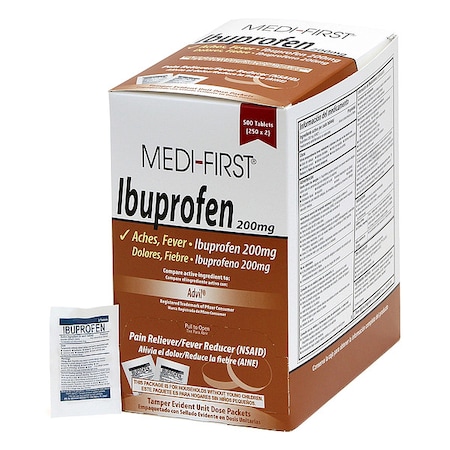 Pain Relief, Ibuprofen, 200 mg., Tablet Form, Wrapped Packets, PK500 (250PK of 2) MPN:80813