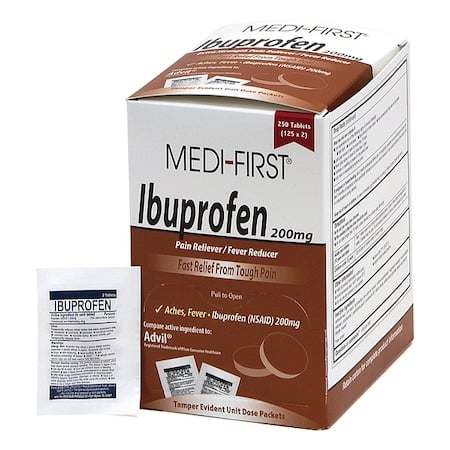 Pain Relief, Ibuprofen, 200 mg., Tablet Form, Wrapped Packets, PK250 (125PK of 2) MPN:80848