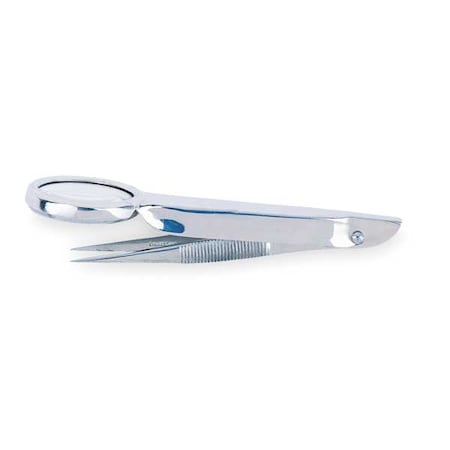 Splinter Tweezer, Stainless Steel, 4 in L, Silver, Magnifier MPN:72101