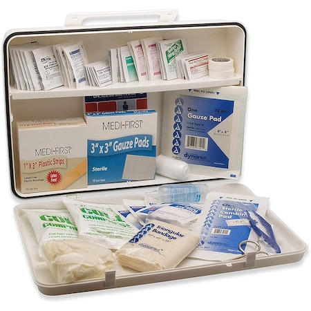 Person 50, First Aid Plstc Kit, Wht 21 Pcs, Plastic, 13 11/16