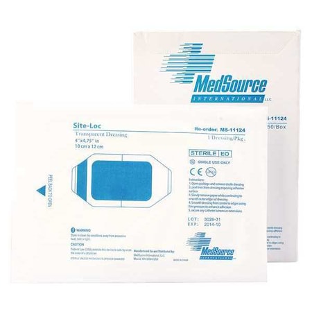 IV Dressing, Calcium Alginate, 4 in L, 4 3/4 in W, Clear, White MPN:MS-11124BX