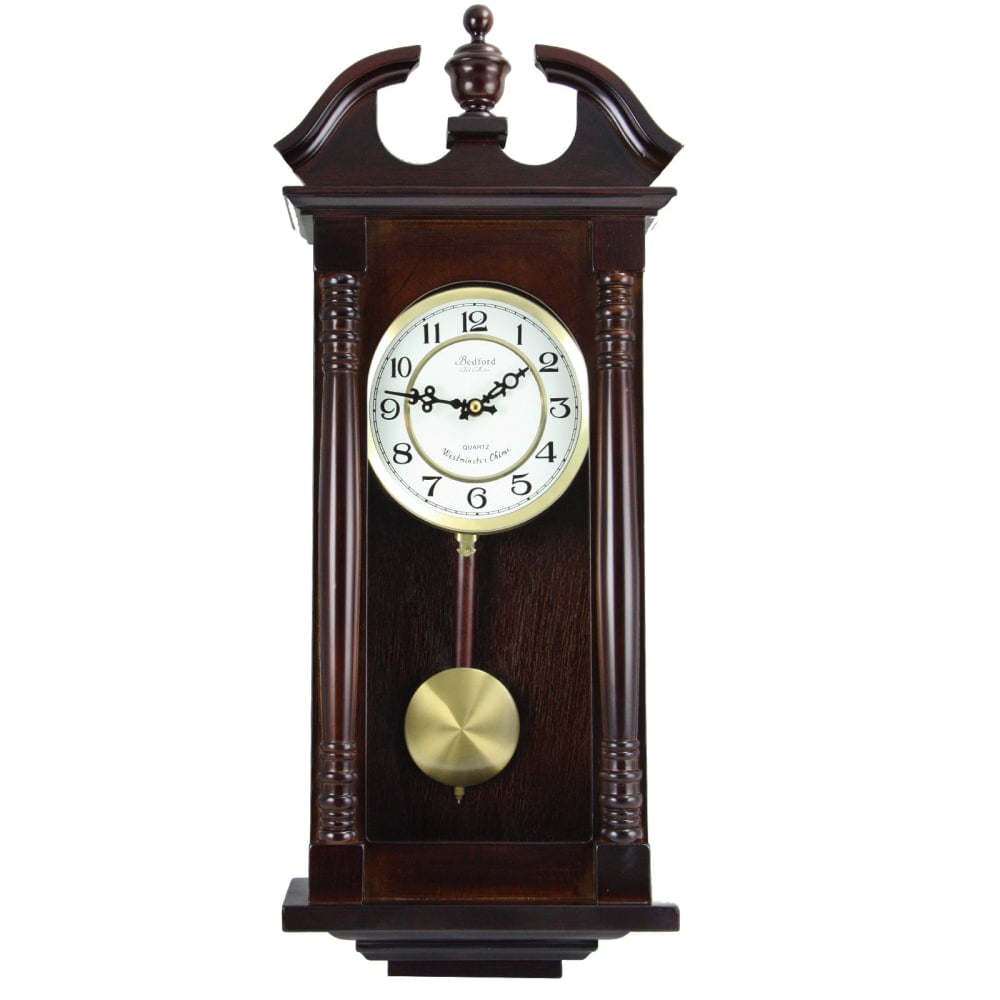 Bedford Clocks Wall Clock, 27-1/2inH x 11-3/4inW x 4-3/4inD, Cherry Oak MPN:99597058M