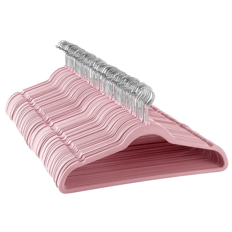 Elama Velvet Slim-Profile Heavy-Duty Hangers, Pink, Pack Of 100 Hangers MPN:995112256M