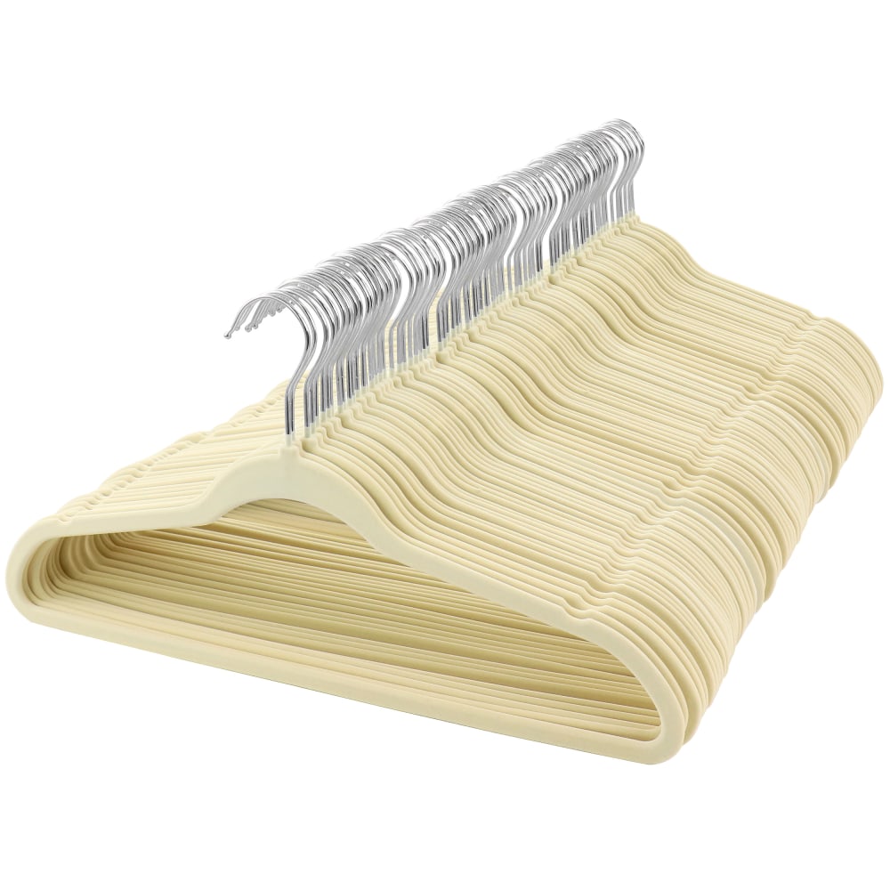 Elama Home Heavy-Duty Velvet Non-Slip Slim Hangers, Cream, Set Of 100 Hangers MPN:995115592M