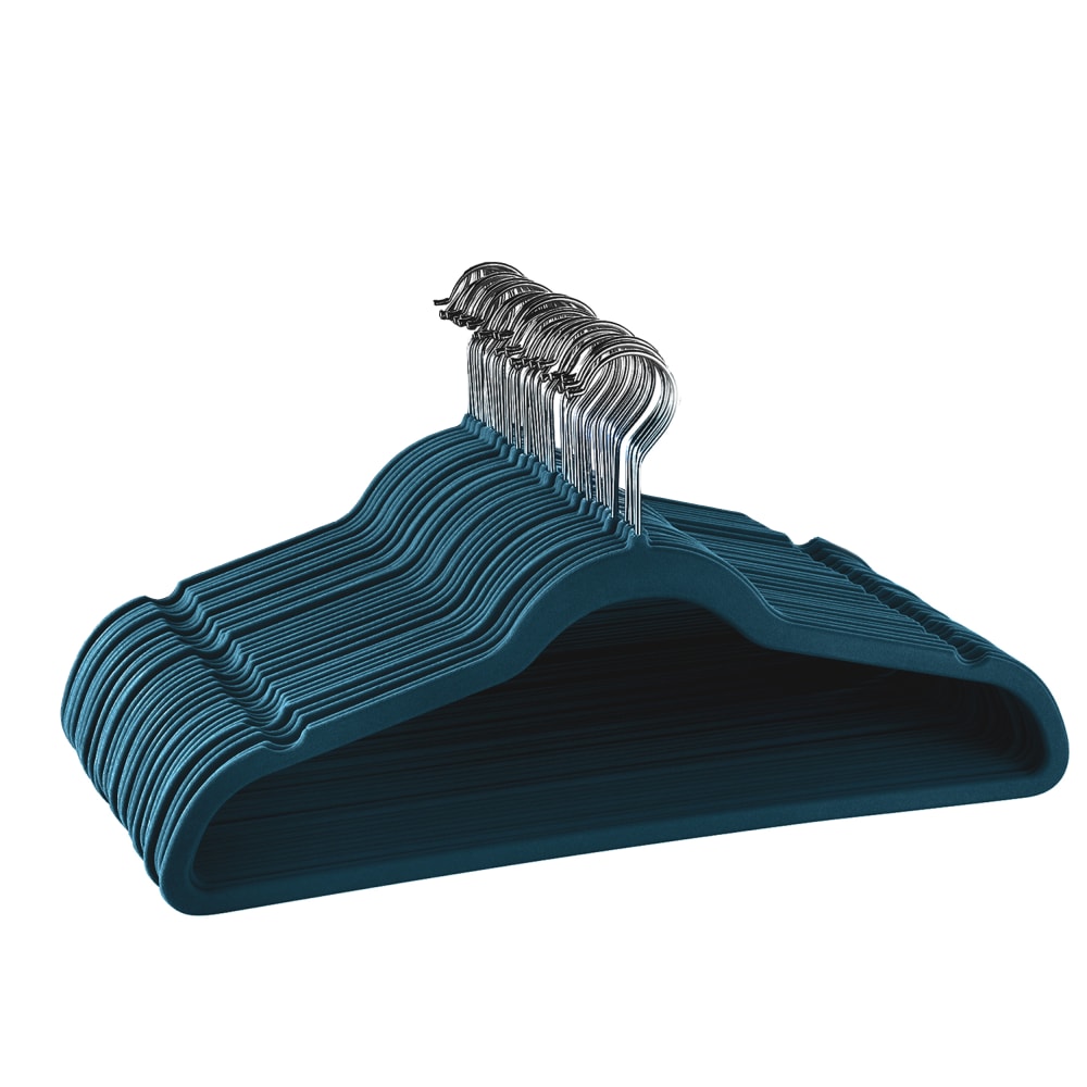 Elama Home Velvet Slim Profile Heavy-Duty Felt Hangers With Swivel Hooks, Blue, Pack Of 30 Hangers MPN:995117360M