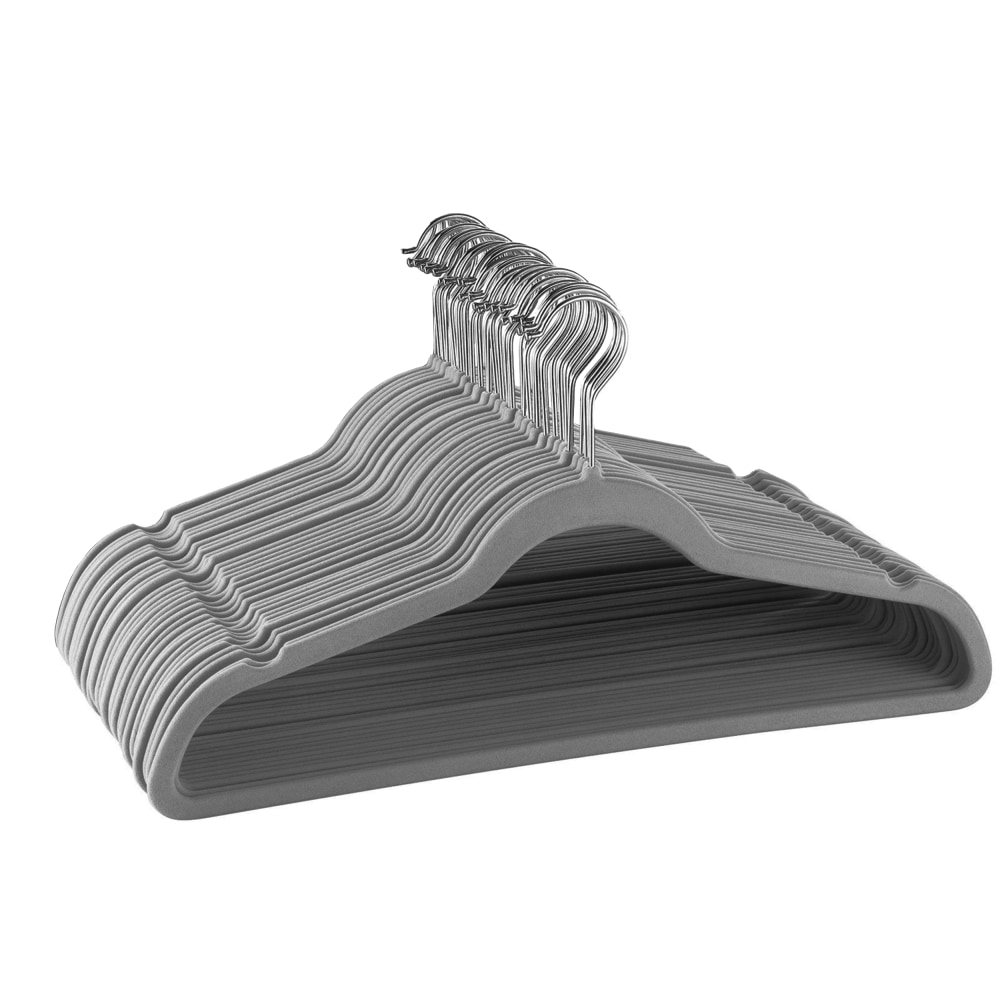 Elama Home Velvet Slim Profile Heavy-Duty Felt Hangers With Swivel Hooks, Gray, Pack Of 30 Hangers MPN:995117361M