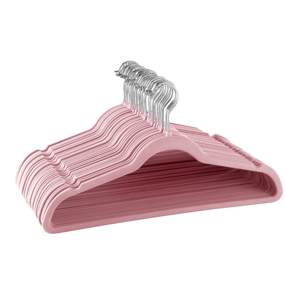 Elama Home Velvet Slim Profile Heavy-Duty Felt Hangers With Swivel Hooks, Pink, Pack Of 30 Hangers MPN:995117362M