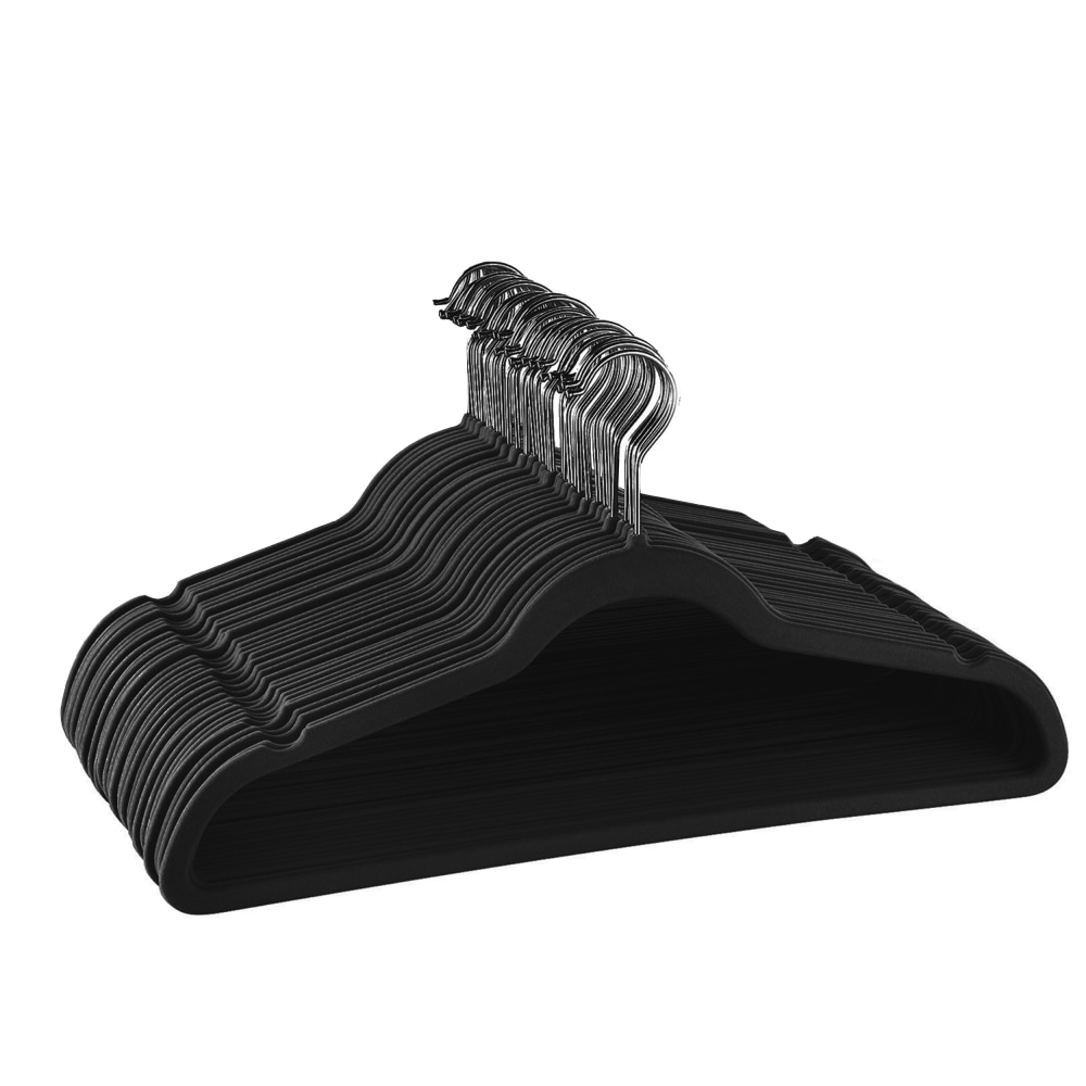 Elama Home Velvet Slim Profile Heavy-Duty Felt Hangers With Swivel Hooks, Black, Pack Of 30 Hangers MPN:995117363M