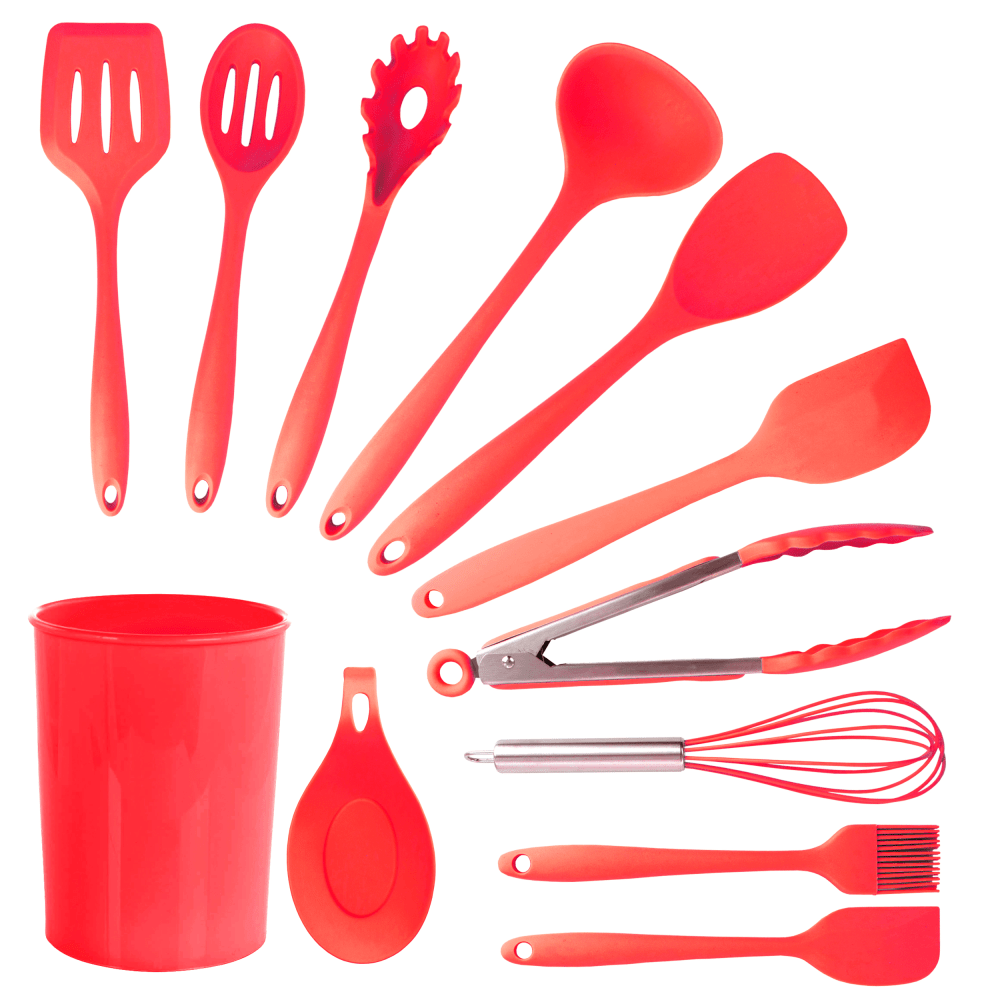 MegaChef Silicone Cooking Utensils, Red, Set Of 12 Utensils MPN:995114348M