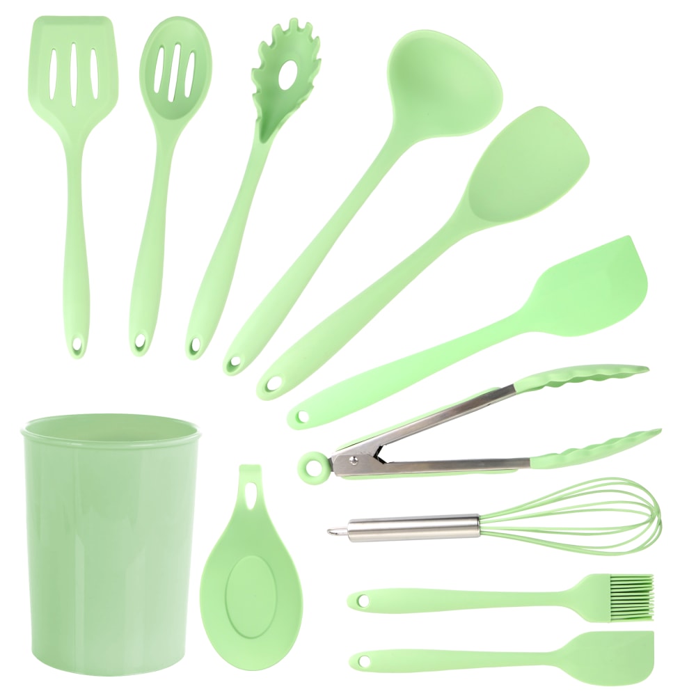 MegaChef Silicone And Plastic Cooking Utensils, Mint Green, Set Of 12 Utensils MPN:995114351M