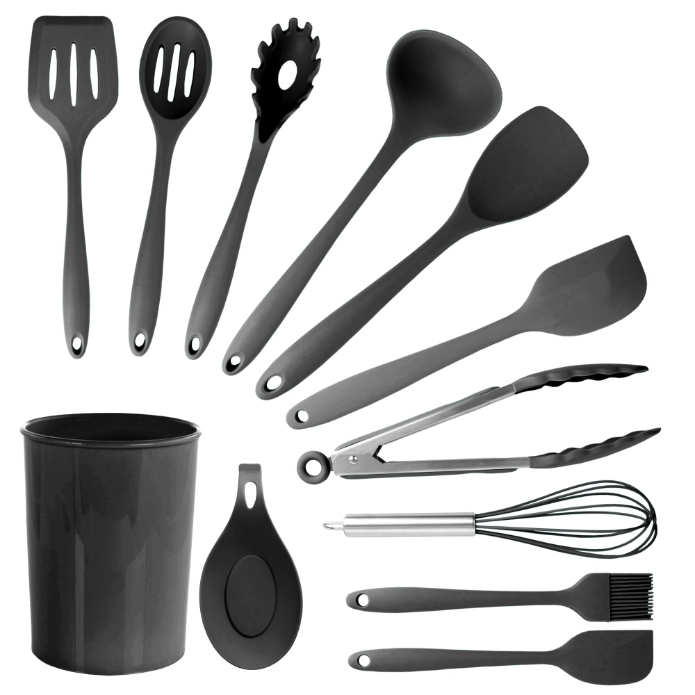 MegaChef Silicone Cooking Utensils, Black, Set Of 12 Utensils MPN:995114352M