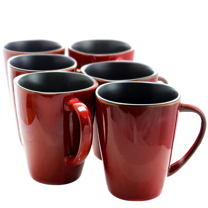 Elama Stoneware Mugs, Harland, 14 Oz., Red, Set of 6 MPN:995110615M