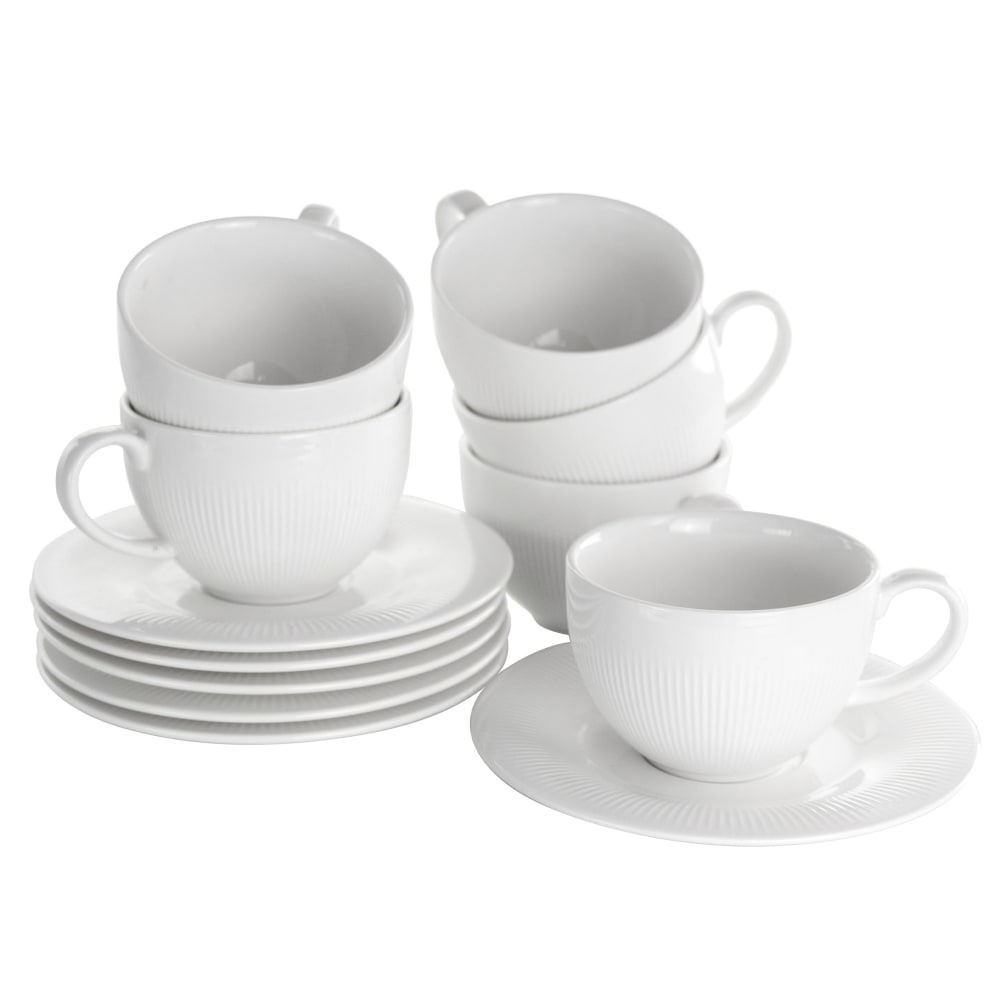 Elama Cafe 12-Piece Porcelain Cup And Saucer Set, 8 Oz, White MPN:995113633M