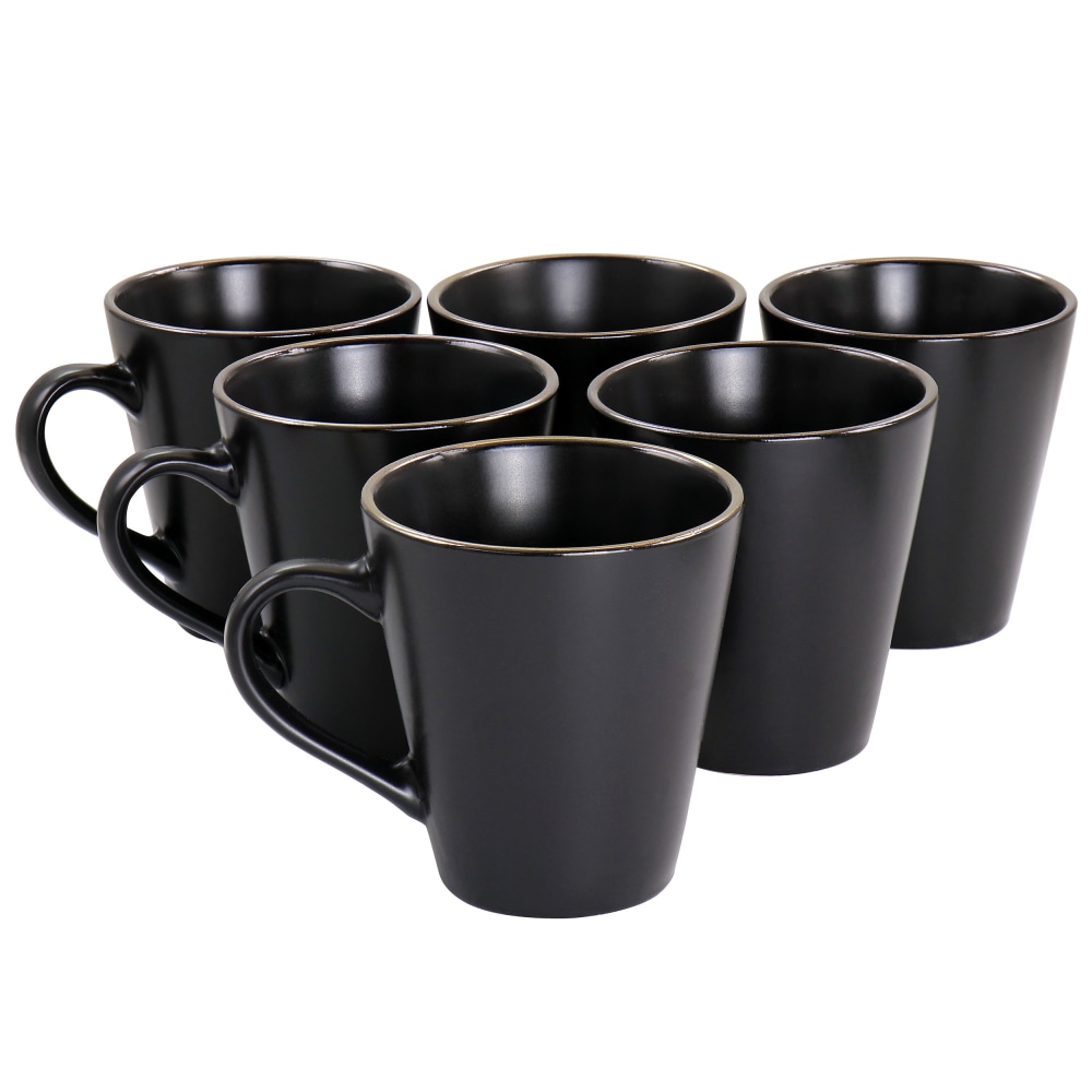 Elama Paul 6-Piece Stoneware Mug Set, 12 Oz, Matte Black/Gold MPN:995116270M