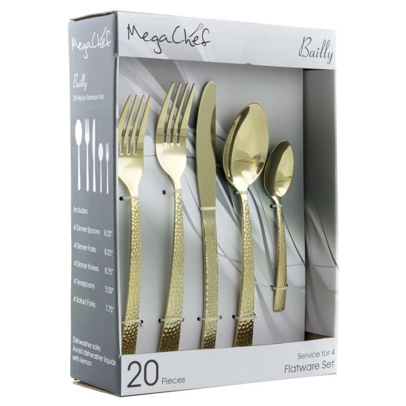 MegaChef Baily 20-Piece Stainless-Steel Flatware Set, Light Gold MPN:995112453M