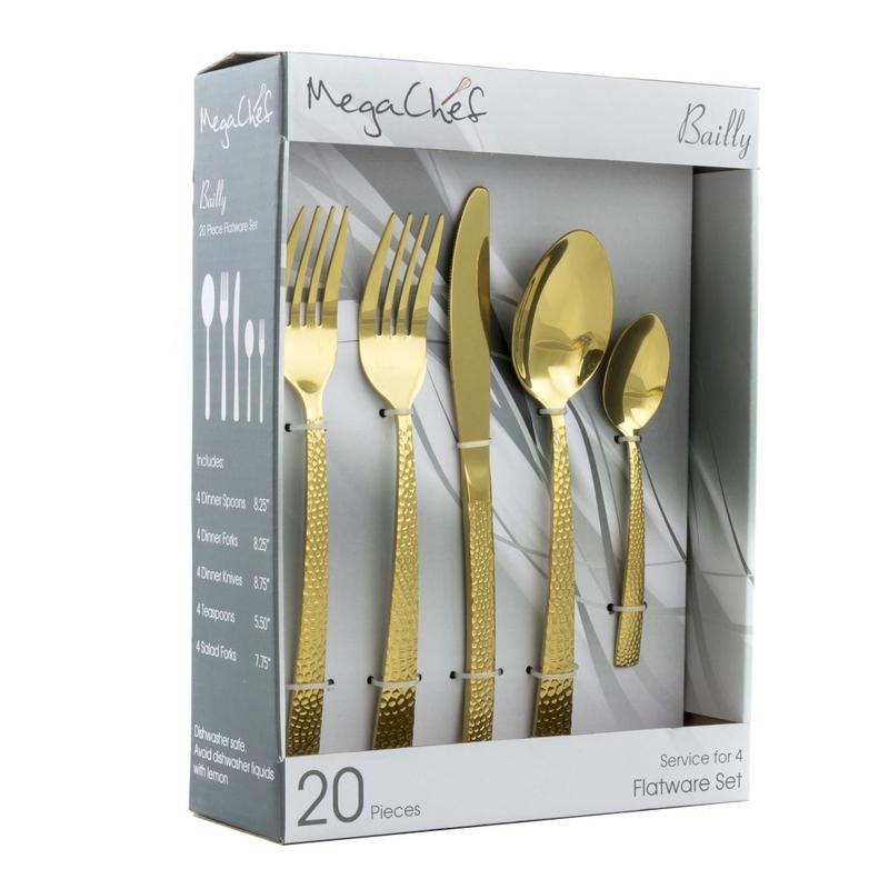MegaChef Baily 20-Piece Stainless-Steel Flatware Set, Gold MPN:995112456M