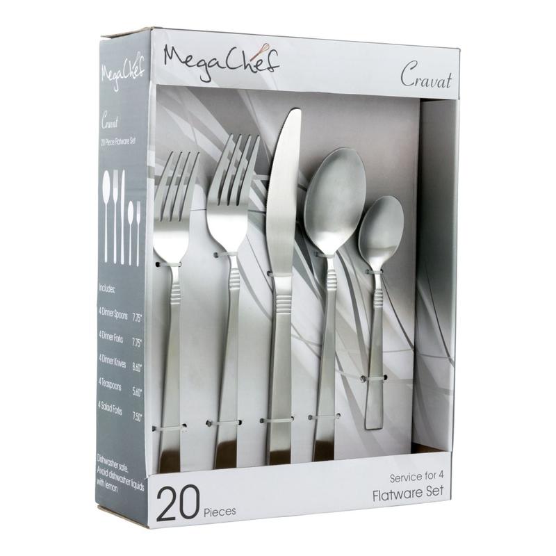 MegaChef Cravat 20-Piece Stainless-Steel Flatware Set, Matte Silver MPN:995112457M