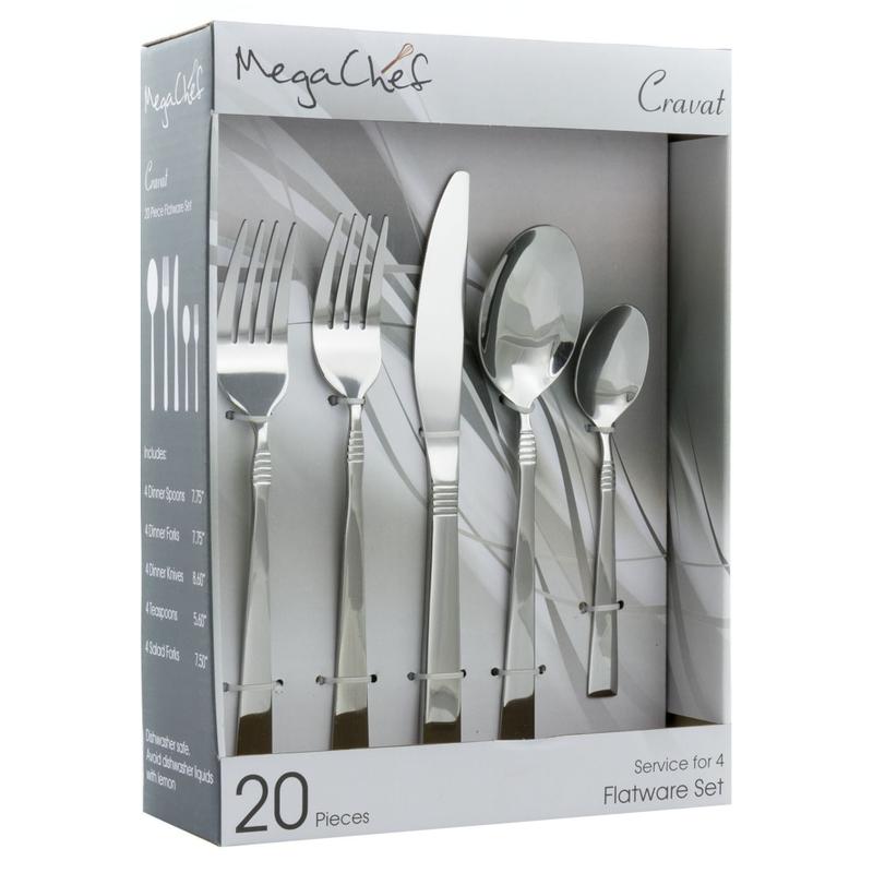 MegaChef Cravat 20-Piece Stainless-Steel Flatware Set, Silver MPN:995112459M