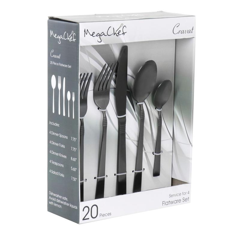 MegaChef Cravat 20-Piece Flatware Utensil Set, Black MPN:995112460M