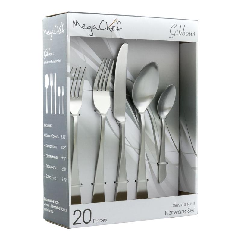 MegaChef Gibbous Stainless-Steel 20-Piece Flatware Utensil Set, Matte Silver MPN:995112461M