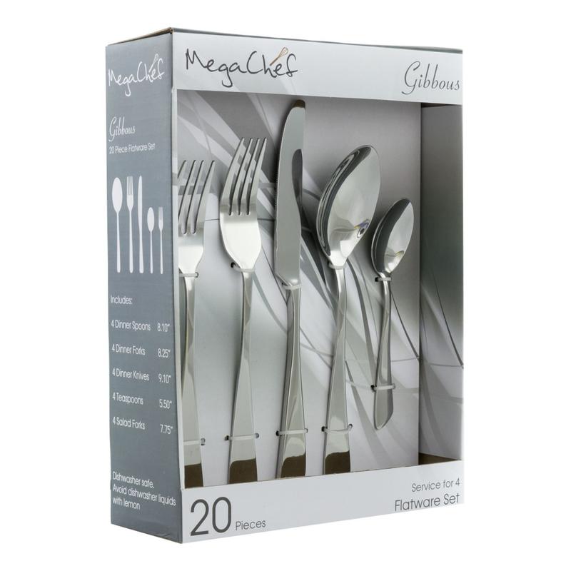 MegaChef Gibbous Stainless-Steel 20-Piece Flatware Utensil Set, Silver MPN:995112463M