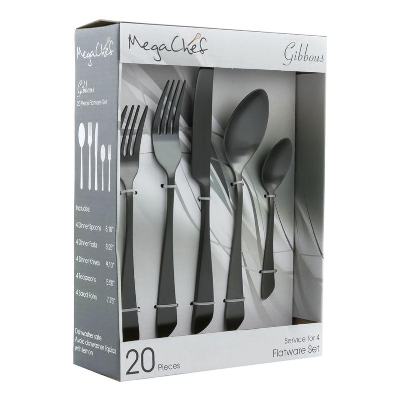 MegaChef Gibbous Stainless-Steel 20-Piece Flatware Utensil Set, Black MPN:995112465M