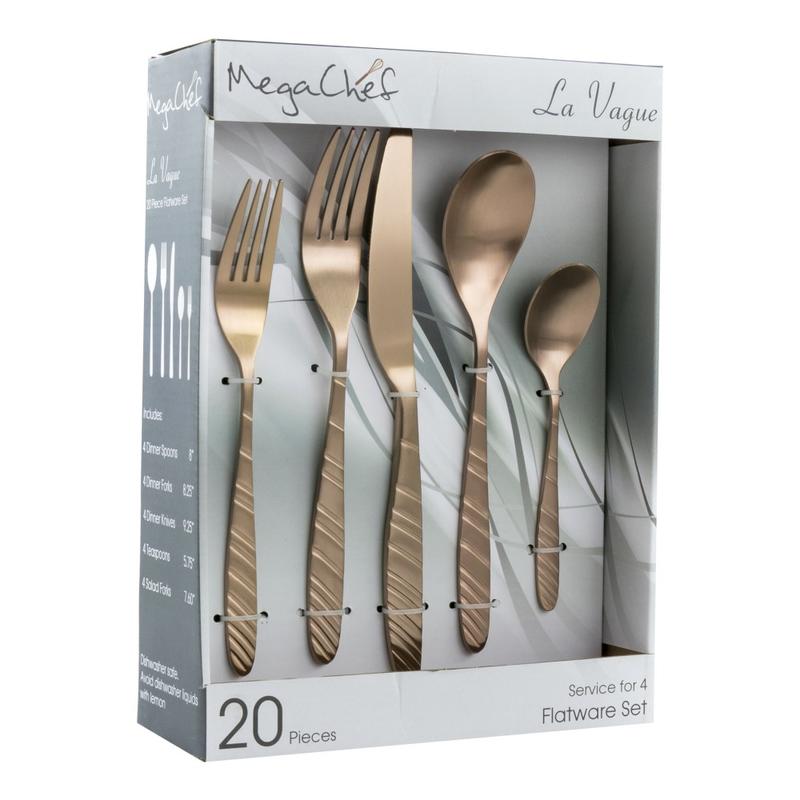 MegaChef La Vague 20-Piece Stainless-Steel Flatware Set, Rose Gold MPN:995112467M